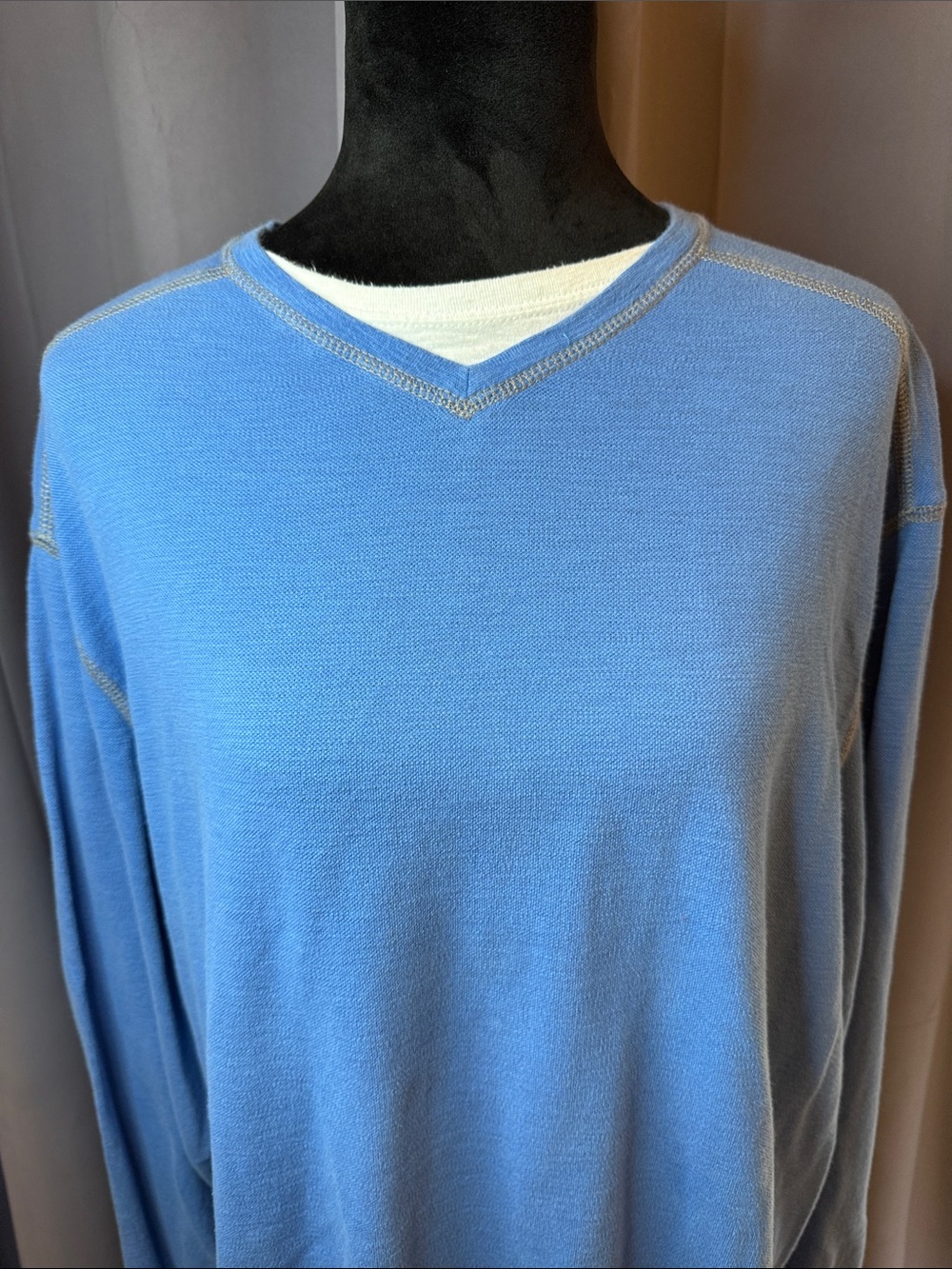 Roundtree & Yorke Men's V-Neck Sweater in Sky Blue with Contrast Stitching